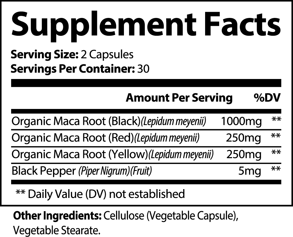 Maca Plus - Root - 100% Natural - 60 Capsules